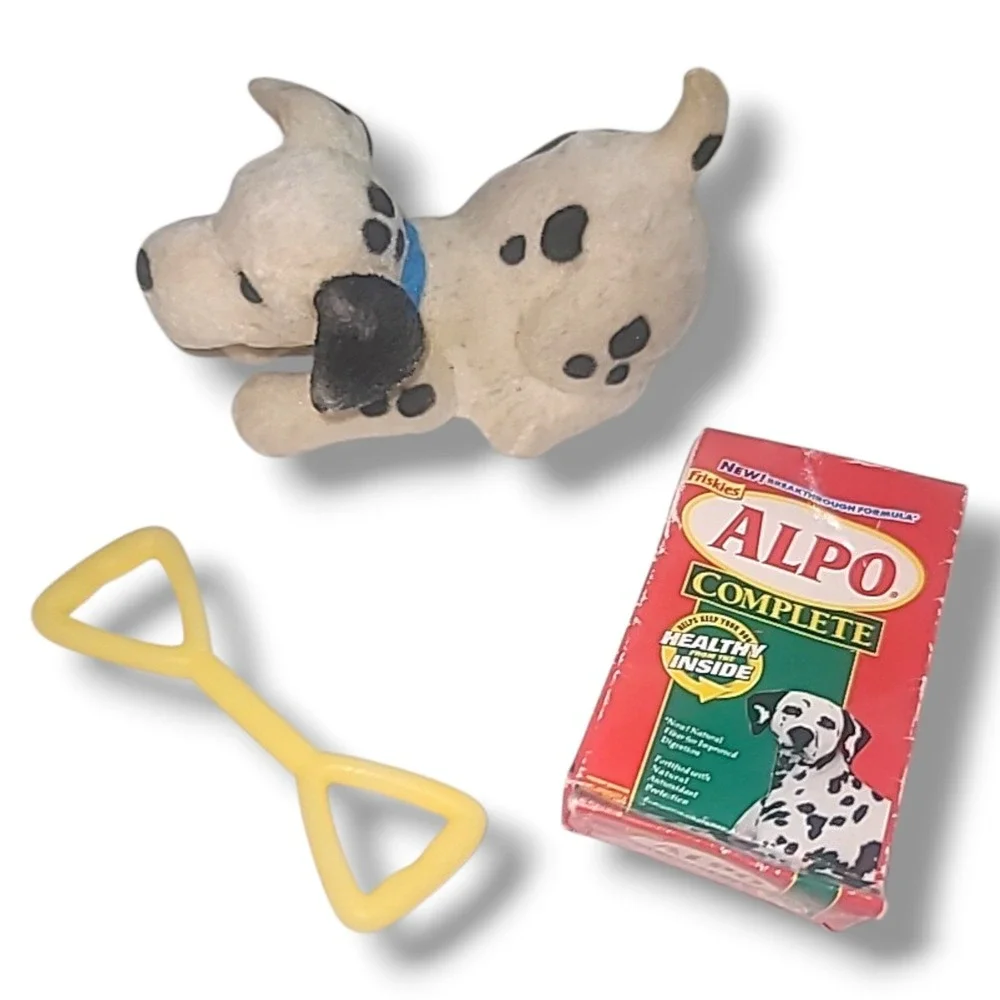 2000 Barbie Pet Lovin Dalmatian Flocked Dog‎ Puppy Food Toy Lot